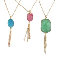 Irregular Druzy Stone Tassel Pendant Necklace